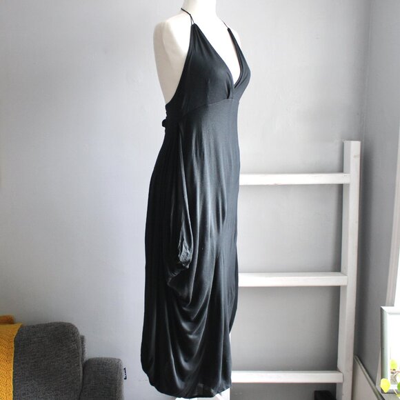 RLX Ralph Lauren VTG Rare Y2K Black Halter Open-Back Midi Dress Size Medium - Picture 2 of 7